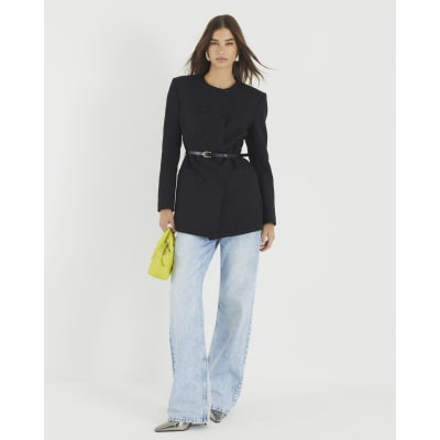 Black Structured Belted Blazer