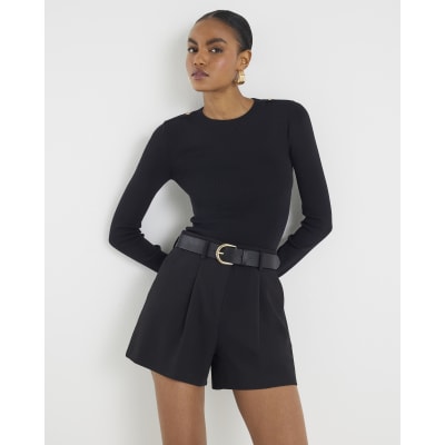 Black Structured Belted Shorts
