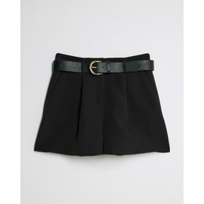 Black Structured Belted Shorts