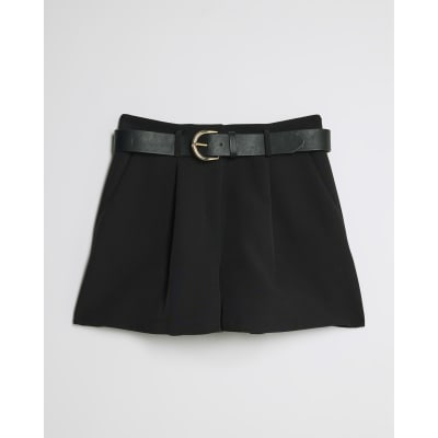 Black Structured Belted Shorts