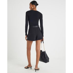 Black Structured Belted Shorts