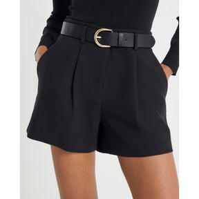 Black Structured Belted Shorts