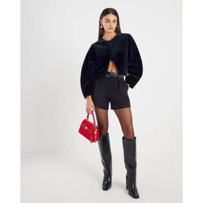 Black Structured Belted Shorts