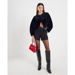 Black Structured Belted Shorts