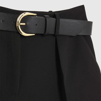 Black Structured Belted Shorts