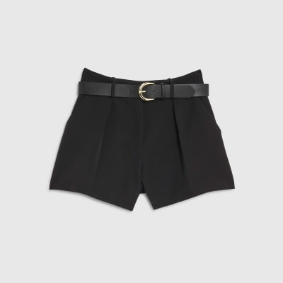 Black Structured Belted Shorts