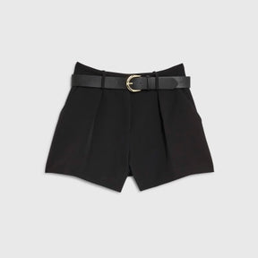 Black Structured Belted Shorts