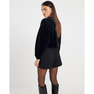 Black Structured Belted Shorts