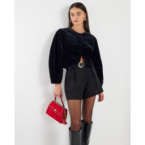 Black Structured Belted Shorts