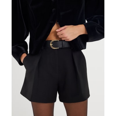 Black Structured Belted Shorts