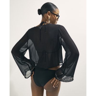Black Stud Beach Cover Up Blouse