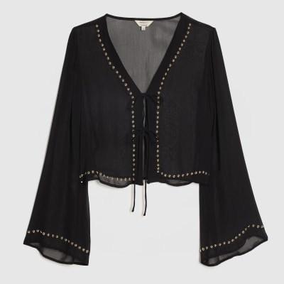 Black Stud Beach Cover Up Blouse