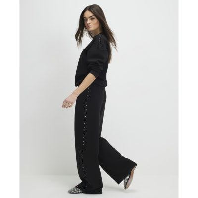 Black Studded Wide Leg Joggers