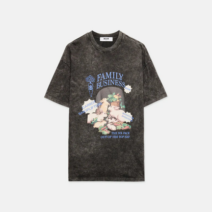 Black T-shirt in marbled jersey with "Family Business" print