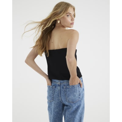 Black Tailored Bandeau Top