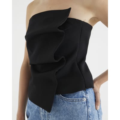 Black Tailored Bandeau Top
