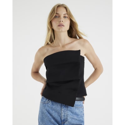 Black Tailored Bandeau Top