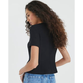 Black Tailored Button Up Top