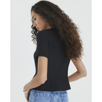 Black Tailored Button Up Top