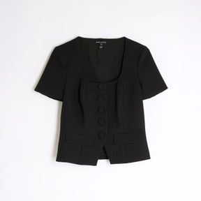 Black Tailored Button Up Top