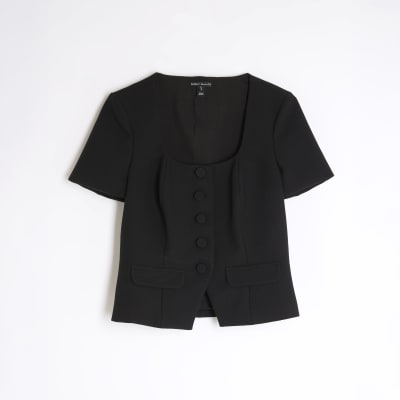 Black Tailored Button Up Top