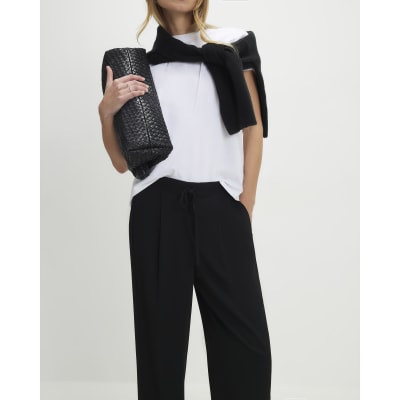Black Tailored Drawstring Wide Leg Trousers
