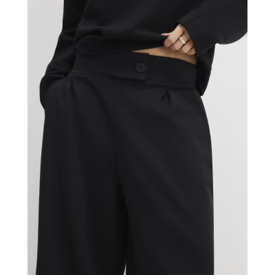 Black Tailored Jersey Wide Leg Trousers