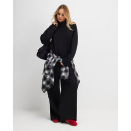 Black Tailored Jersey Wide Leg Trousers