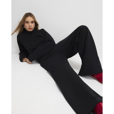 Black Tailored Jersey Wide Leg Trousers