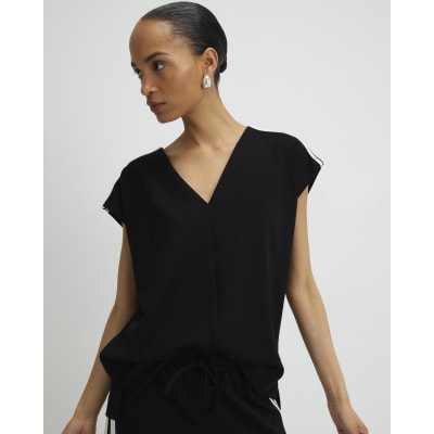 Black Tape Detail V Neck Tank Top