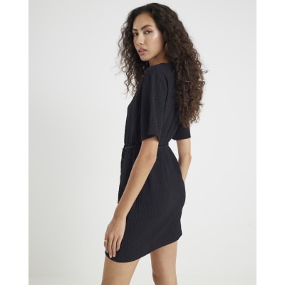 Black Textured Belted Dress