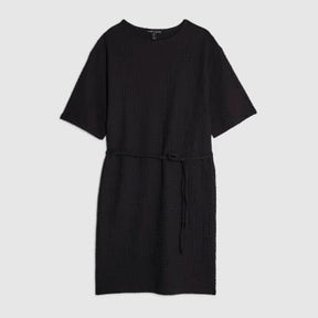 Black Textured Belted Dress