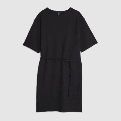 Black Textured Belted Dress
