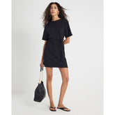 Black Textured Belted Dress