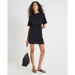 Black Textured Belted Dress