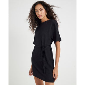 Black Textured Belted Dress