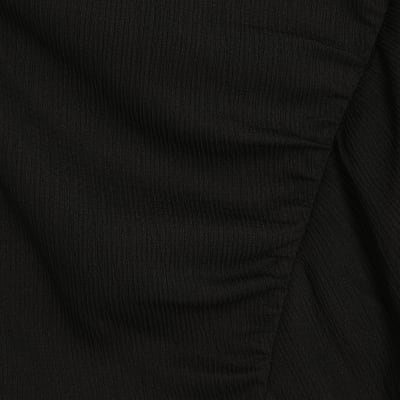 Black Textured Drape Midi Dress