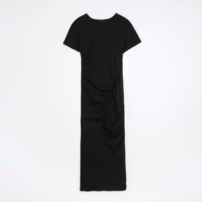 Black Textured Drape Midi Dress