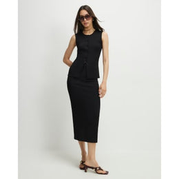 Black Textured Midi Skirt