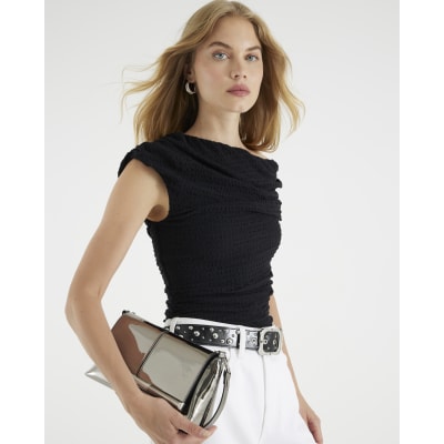 Black Textured Off The Shoulder Top