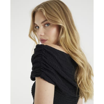 Black Textured Off The Shoulder Top