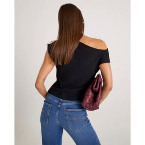 Black Textured Short Sleeve Off Shoulder Top