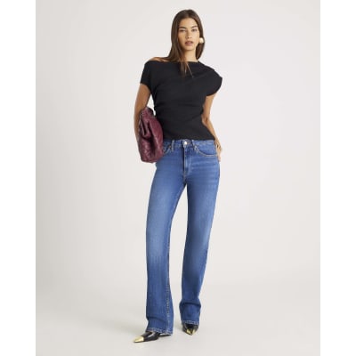 Black Textured Short Sleeve Off Shoulder Top