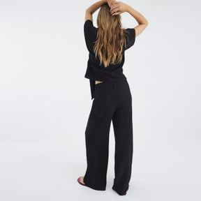 Black Textured Wide Leg Trousers