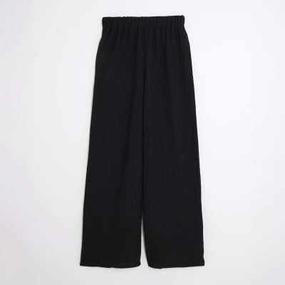 Black Textured Wide Leg Trousers