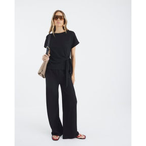 Black Textured Wide Leg Trousers