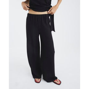 Black Textured Wide Leg Trousers