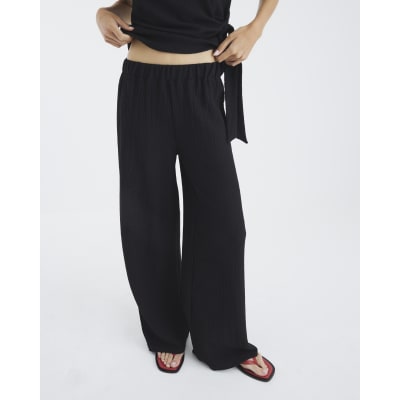 Black Textured Wide Leg Trousers