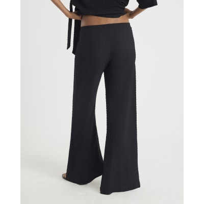 Black Textured Wide Leg Trousers