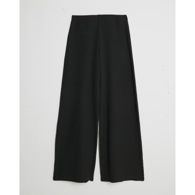 Black Textured Wide Leg Trousers
